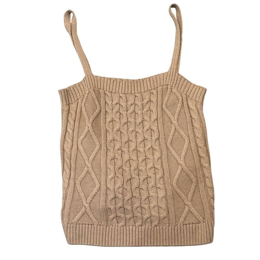 Anthropologie Fisherman Cable Knit Tank Camel Sweater Top Womens Small Preppy - Picture 8 of 11